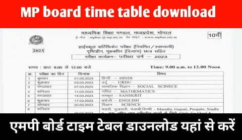 MP Board Time Table 2023